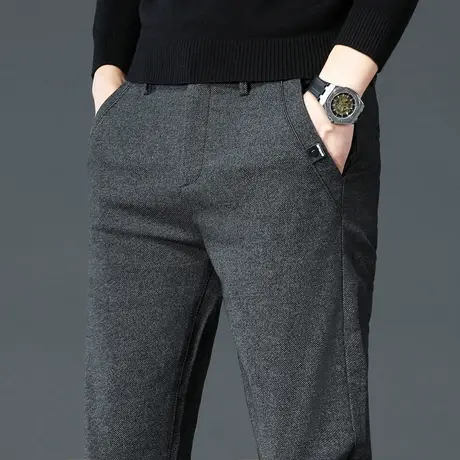 冬季秋冬款毛呢男裤子男士休闲长裤直筒弹性韩版潮流2023新款冬裤商品大图