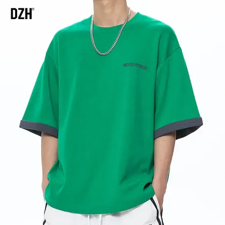 男士假两件短袖男t恤夏季潮牌百搭宽松半袖体恤潮流重磅运动衣服商品大图