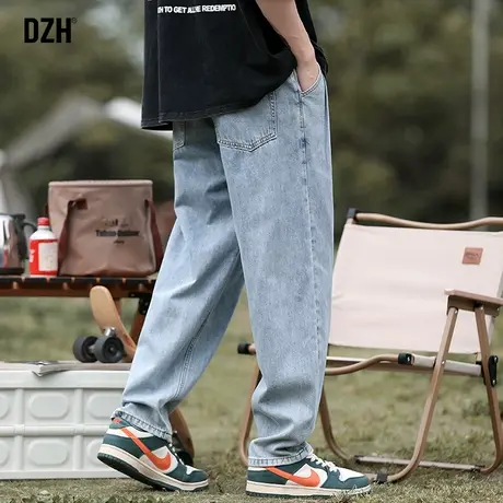 男士浅蓝色牛仔裤男秋冬新款潮牌休闲裤子2023新款直筒裤百搭宽松商品大图