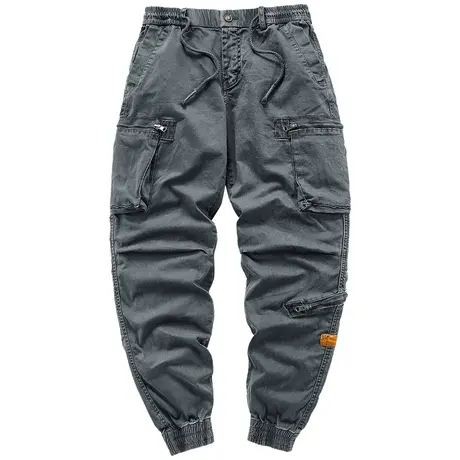 VIP多口袋工装裤子男夏季美式复古宽松哈伦休闲裤拉链抽绳束脚裤商品大图