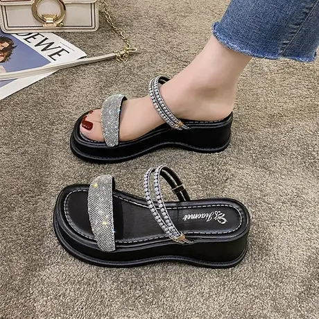厚底凉拖鞋女夏季外穿仙女风网红爆款水钻2023年新款两穿中跟凉鞋商品大图