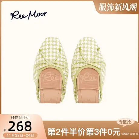 REEMOOR睿慕方头千鸟格平底单鞋女22新款软底平底鞋女蝴蝶结女鞋商品大图