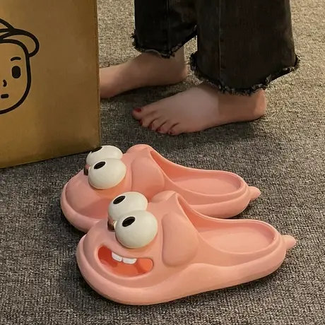包头半拖鞋女夏季ins潮可爱大眼狗厚底沙滩防滑外穿踩屎感凉拖鞋商品大图