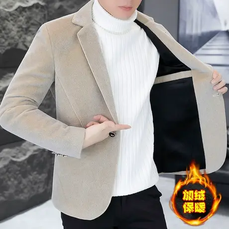 秋冬季加绒西装外套男士韩版修身水貂绒小西服青年休闲加厚单西潮商品大图