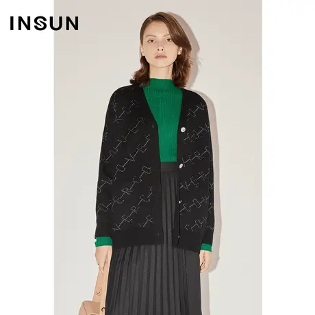 COVER春秋季时尚定制字母提花宽松落肩毛织开衫短外套商品大图