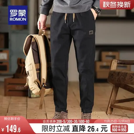 罗蒙男士宽松休闲裤2024春季新款时尚刺绣抽绳松紧腰弹力束脚卫裤图片