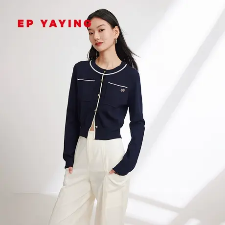 EP YAYING雅莹女装 截短圆领撞色收腰针织开衫 2024春装新品9119A商品大图