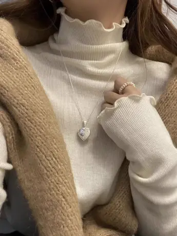 木耳边高领针织衫2023秋冬季新款御姐气质感修身打底衫长袖上衣女图片