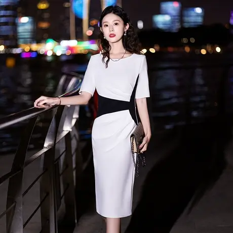 白色晚礼服女高级感宴会轻奢气质名媛聚会晚宴主持平时可穿连衣裙图片