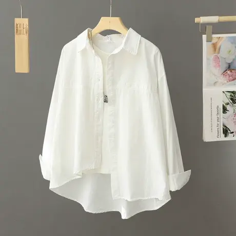 不规则下摆白色衬衫女士纯棉宽松2024年春季新款别致洋气叠穿衬衣图片
