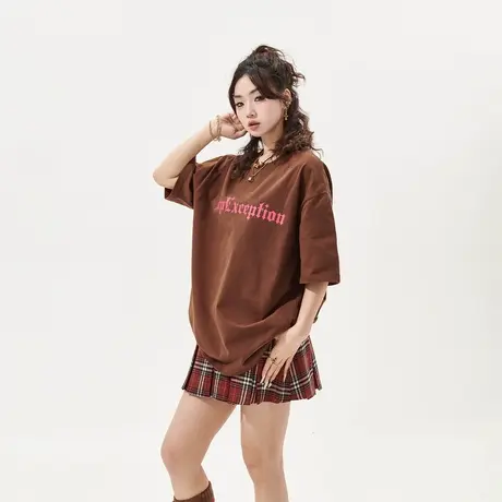 YEP复古美拉德穿搭印花短袖t恤女2024年春夏新款街头潮牌宽松上衣商品大图