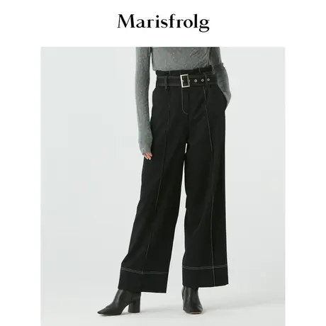 【商场同款】玛丝菲尔纯羊毛冬季新款时尚黑色阔腿裤休闲裤图片