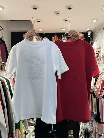 重工刺绣T恤短袖女2024春季欧货圆领设计感洋气百搭中长款上衣潮商品大图