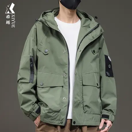 希越户外森系三防夹克男2024春季ins潮美式宽松大码男士连帽外套商品大图