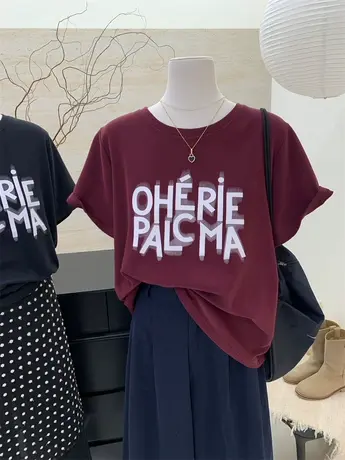 字母印花短袖t恤女2024年春夏高级感宽松纯棉半袖体恤打底衫上衣商品大图