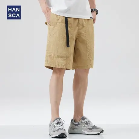 hansca工装休闲短裤男大码夏季薄款潮牌日系宽松直筒冰丝速干中裤商品大图