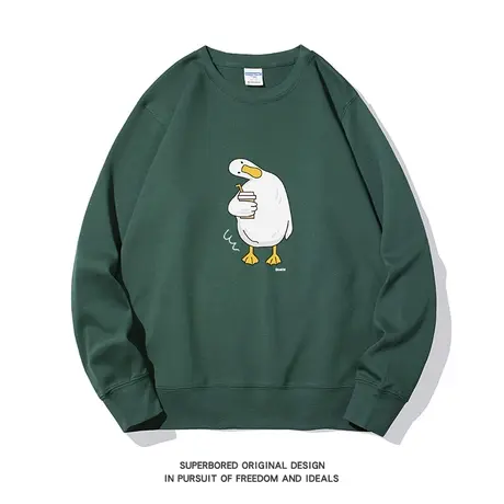 趣味卡通歪头鸭子圆领卫衣男女款情侣装秋冬季宽松休闲套头上衣图片