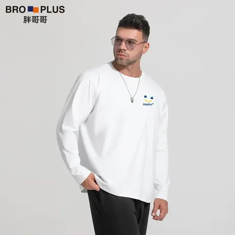 胖哥哥大码长袖T恤男加肥加大纯棉宽松笑脸圆领男士打底衫秋季款商品大图