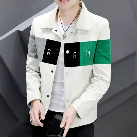 外套男ins刺绣灯芯绒上衣服潮流韩风chic拼色春秋季男生帅气夹克商品大图