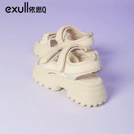 依思q厚底时装凉鞋女夏季2024年新款松糕踩屎感魔术贴罗马沙滩鞋商品大图