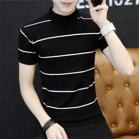 2023新款春季男士针织短袖潮流半袖T恤小衫修身社会小伙衣服百搭商品大图