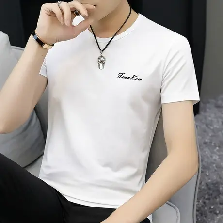 莫代尔t恤男短袖潮牌2023新款夏季修身冰丝冰感半袖上衣服男潮流商品大图