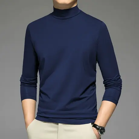 莫代尔长袖t恤男装2023新款秋冬潮流半高领打底衫纯色中领秋衣服商品大图