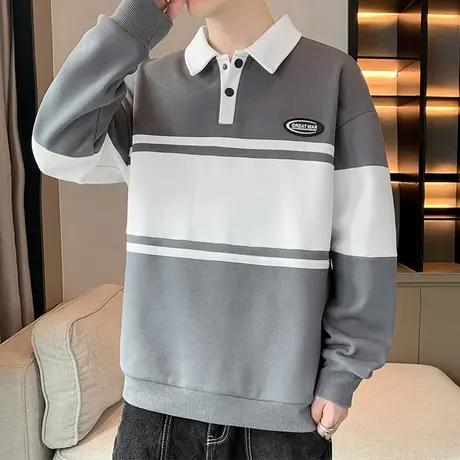Polo衫男高级感潮牌潮流翻领卫衣男痞帅宽松休闲青少年打底衫上衣商品大图