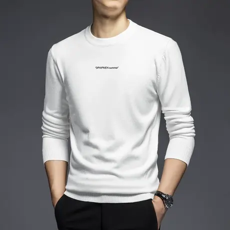 圆领毛衣男秋冬保暖内搭白色打底衫潮流修身针织衫毛衫线衫毛线衣图片