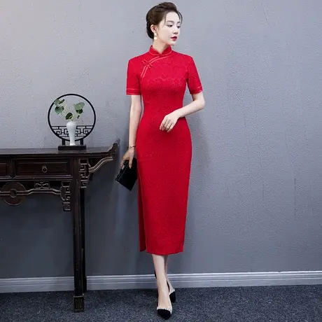 红色旗袍敬酒服2023新款订婚结婚礼服女新娘回门连衣裙夏季送考商品大图