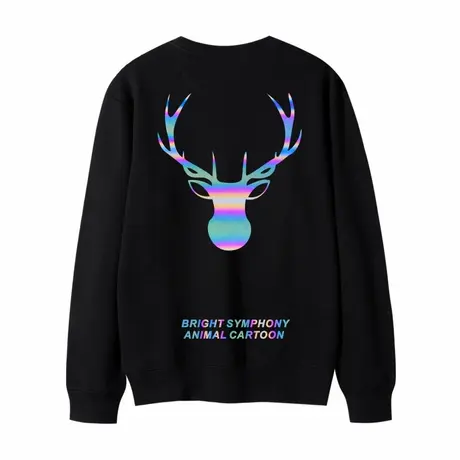 网红反光印花小鹿角卫衣情侣装男女宽松套头纯棉圆领学生班服定制商品大图