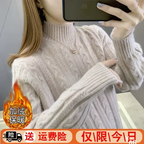 半高领加绒加厚毛衣女2023年新款上衣韩版百搭慵懒风宽松打底衫女图片