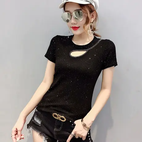 性感蕾丝镂空上衣2023新款潮超火cec短袖女T恤女装夏修身时尚丅恤商品大图