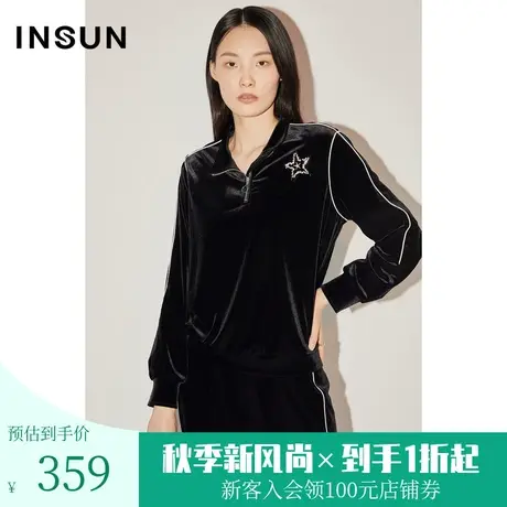 恩裳COVER春秋舒适宽肩定制星星钻饰胸针轻奢丝绒衬衫上衣商品大图