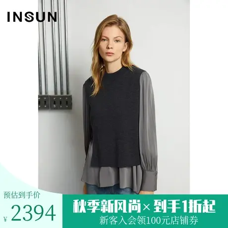 恩裳商场同款冬季简约百搭拼接直筒女士毛针织衫假两件图片