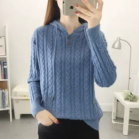 2023年秋冬新款女士毛衣针织衫麻花连帽长袖外套减龄显瘦套头上衣商品大图