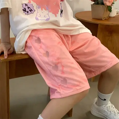 扎染短裤女夏季薄款宽松韩版高腰直筒休闲运动阔腿五分中裤潮ins商品大图