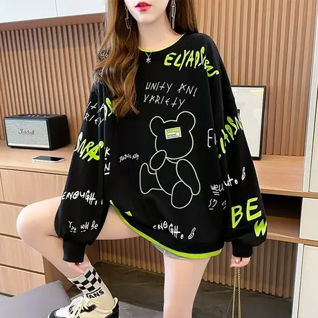 小个子卫衣女春秋季韩版宽松早秋薄款设计感小众假两件上衣服外套商品大图