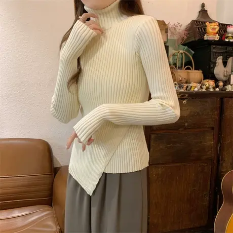 高领毛衣打底衫女秋冬季内搭洋气显瘦修身小众设计感长袖针织上衣商品大图