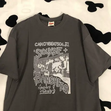 美式复古印花短袖T恤女高街风情侣bf潮牌体恤宽松显瘦遮肉上衣夏商品大图