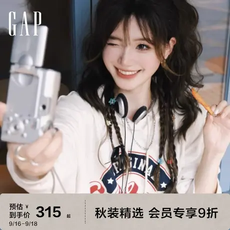 【明星同款】Gap女装秋季2023新款LOGO宽松连帽衫762597加州卫衣图片