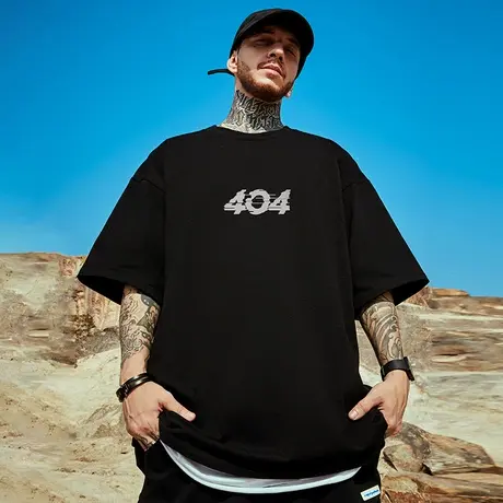 404高街字母印花纯棉T恤夏季新款男ins休闲百搭宽松情侣大码体恤商品大图