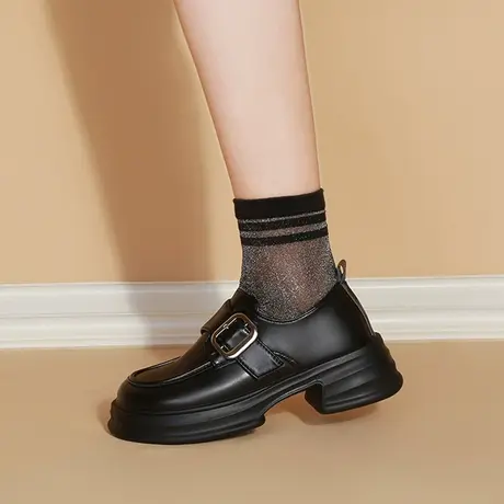 法式玛丽珍小皮鞋女英伦风2023年新款春秋黑色粗跟厚底配裙子单鞋商品大图