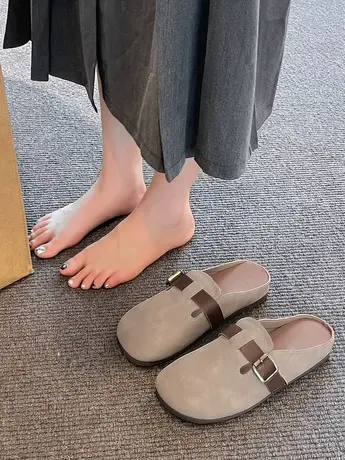 复古厚底勃肯鞋包头半拖鞋女鞋子外穿2023年新款春秋休闲半托单鞋商品大图