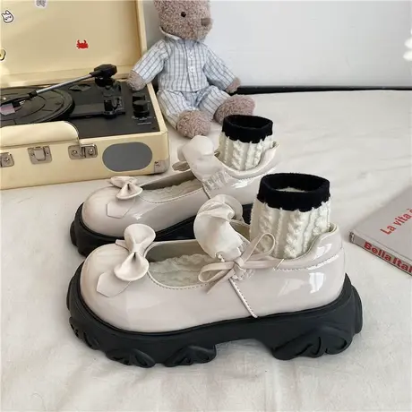 蝴蝶结厚底增高小皮鞋女2023年春季新款日系学院圆头可爱玛丽珍鞋商品大图