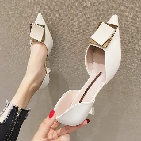 高跟鞋女细跟百搭设计感小众2023年新款春季尖头低跟法式中空单鞋商品大图