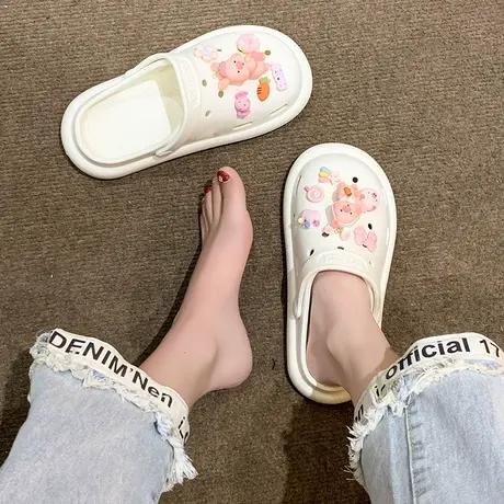 奶呼呼卡通洞洞鞋女外穿2023夏季新款厚底踩屎感两穿沙滩包头拖鞋商品大图