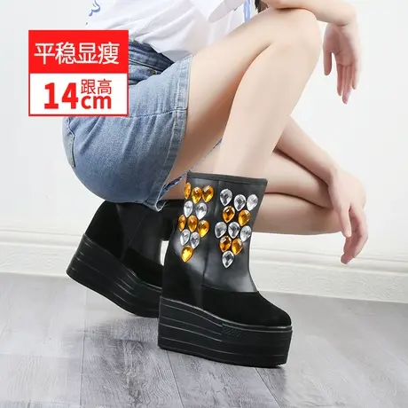 真皮马丁靴女款2023年新款冬季加绒棉鞋厚底内增高雪地靴串珠短靴图片