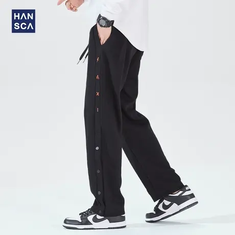 hansca重磅排扣裤子男潮牌宽松直筒运动长裤男春季阔腿休闲卫裤男商品大图