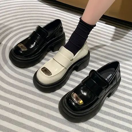 小个子厚底乐福鞋女2024年春秋季新款复古百搭粗跟单鞋英伦小皮鞋商品大图